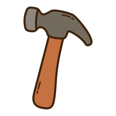 Stylized Brown Handle Hammer Doodle Isolated on Transparent Background Labor Day Themed Hand Drawn Illustration