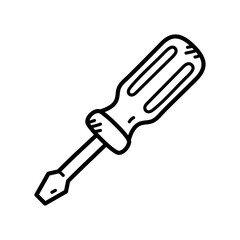 Simple Line Art Illustration of a Screwdriver Tool with a Transparent Background for Construction Projects and Home Improvement Tasks