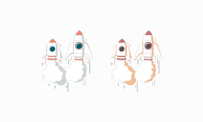 Two Pairs of Rockets Launching with Smoke Trails