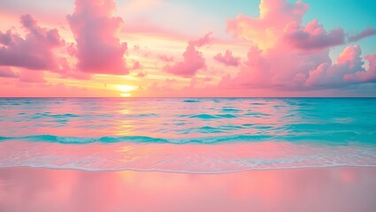 Colorful Tropical Beach Sunset: Serene Pacific Evening with Aqua and Pink Sky Reflections - Nature & Relaxation Photography