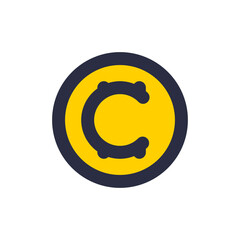 Fototapeta premium Yellow and Dark Blue Circular Letter C Design on Transparent Background Line Color Crypto CS6-22 Style Graphic Element for Creative Projects