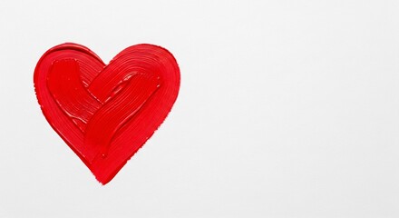 Obraz premium Red Paint in Shape of a Heart on White Paper Background, Flat lay, Love Concept, Symbol of Love and Romance with Ample Copy Space
