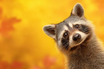 Obraz premium A curious raccoon with its head tilted and a bright background