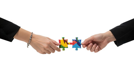 Hands connecting puzzle isolated on transparent background