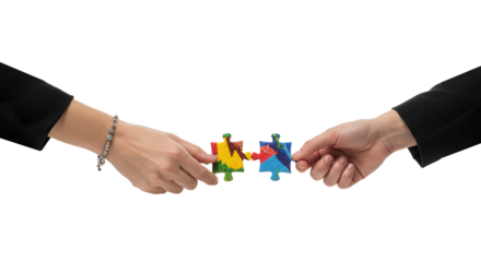 Hands connecting puzzle isolated on transparent background