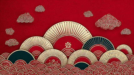 red background with golden ornament