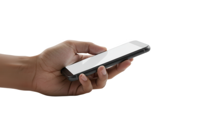 Hand holding phone on transparent background
