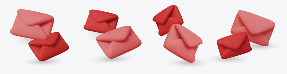 A stylish set of 3D envelopes on an isolated background. Modern illustrations for communication, email marketing, and app notifications.
