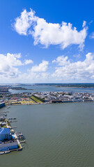Fototapeta premium Aerial shot of hotels and condos and blue ocean water in Ocean City Maryland USA
