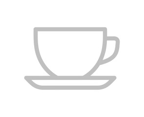 Simple Outline of a Coffee Cup with Saucer on White Background