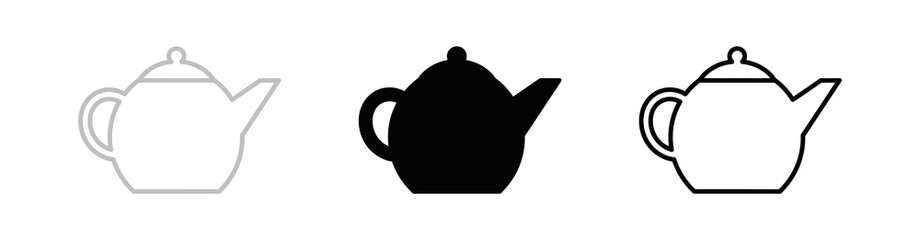 Teapot Icons in Grey Black and Outline for Tea Beverage