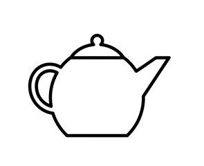 Teapot outline illustration featuring a handle, spout, lid and knob on a white background