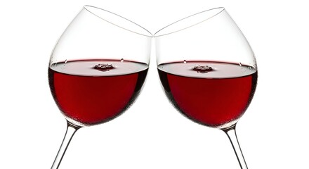 A pair of wine glasses gently touching, isolated on white background