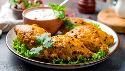 Spicy chicken tikka on a plate