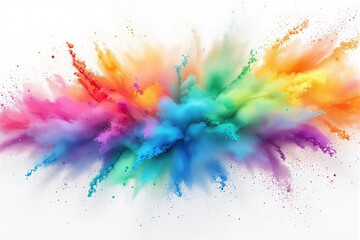 Bright colorful pigment powder burst in motion, creative abstract style on a clean white background. Concept of energy, celebration, imagination. Ai generative