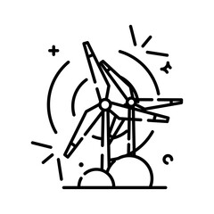 Wind Turbine Line Art Illustration on Transparent Background Renewable Energy Concept Isolated Windmill Generating Power in Black and White Sustainable Electricity