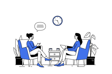 Woman in Blue Shirt Engaging in Conversation in Bright Room