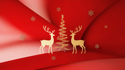 Elegant Christmas background red with pine branches and snowflakes, luxury Christmas background festive design for holiday greeting cards, vintage gold typography Christmas background decorative artwo