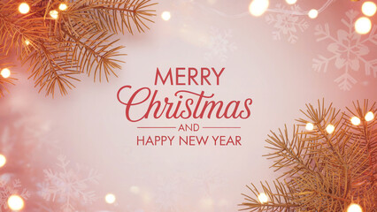 Elegant Christmas background red with pine branches and snowflakes, luxury Christmas background festive design for holiday greeting cards, vintage gold typography Christmas background decorative artwo