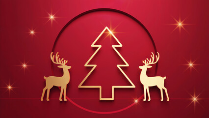 Elegant Christmas background red with pine branches and snowflakes, luxury Christmas background festive design for holiday greeting cards, vintage gold typography Christmas background decorative artwo