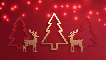 Elegant Christmas background red with pine branches and snowflakes, luxury Christmas background festive design for holiday greeting cards, vintage gold typography Christmas background decorative artwo