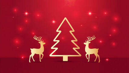 Elegant Christmas background red with pine branches and snowflakes, luxury Christmas background festive design for holiday greeting cards, vintage gold typography Christmas background decorative artwo