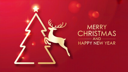 Elegant Christmas background red with pine branches and snowflakes, luxury Christmas background festive design for holiday greeting cards, vintage gold typography Christmas background decorative artwo