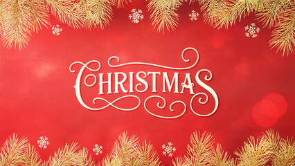 Elegant Christmas background red with pine branches and snowflakes, luxury Christmas background festive design for holiday greeting cards, vintage gold typography Christmas background decorative artwo