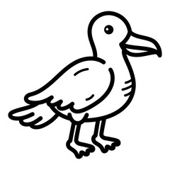 Simple Line Art Drawing of a Seagull Bird Standing on Two Legs with a Transparent White Background and Black Outline Minimalist Style