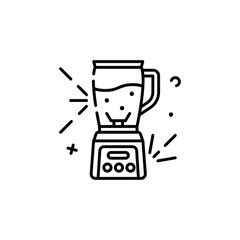 Simple Line Art Icon of a Blender with a Smiling Face and Sparkles on a Transparent Background