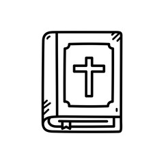 Obraz premium Simple Line Art Icon of a Closed Bible Book Featuring a Cross Symbol on its Cover with a Bookmark