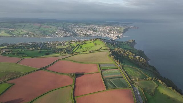 Colours of autumn Fields and Farms from a drone, Sheldon, Devon, England