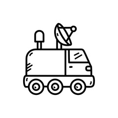 Simple Line Art Doodle of a Wheeled Rover Vehicle with Satellite Dish and Antenna on Transparent Background
