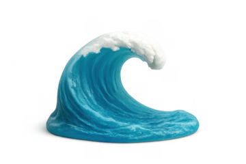 Blue ocean wave with white foam breaking, transparent background