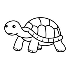 Simple Line Art Drawing of a Happy Tortoise on a Transparent Background Ideal for Childrens Educational Content