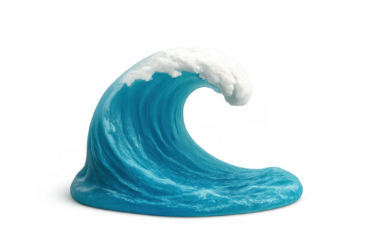 Blue ocean wave with white foam breaking, transparent background