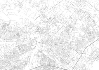 Naklejka premium Zoomed monochrome map of Ghaziabad showing detailed highway & road networks with urban density — ideal for urban planning, design mockups, or geographic visualization.