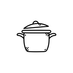 Simple Line Art Illustration of a Cooking Pot with Lid on a Transparent Background in Black and White