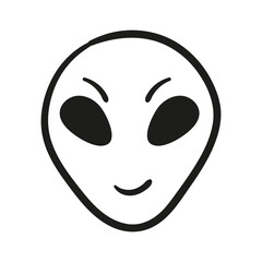 Fototapeta premium Simple Line Art Illustration of an Alien Face with Black Eyes and a Smile on a Transparent Background
