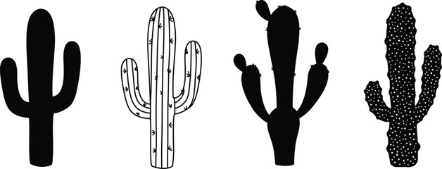  Cactus silhouette and line art collection, desert plant vector illustration, minimal botanical design for tropical, boho, home decor, nature and pattern artwork