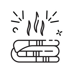 Simple Line Art Illustration of Stacked Rolled Towels with Heat Waves and Sparkle Accents on Transparent Background