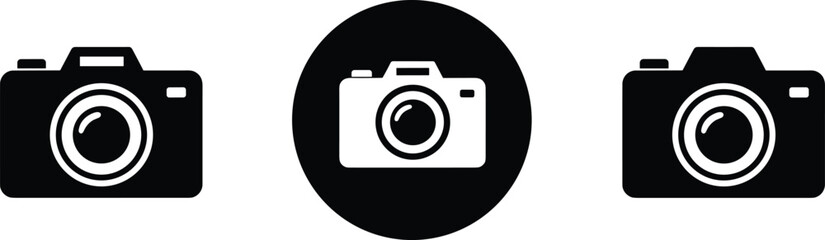  Camera icon vector illustration, black and white photo symbol design, photography logo element, modern camera silhouette, flat graphic pictogram, minimalist style