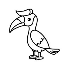 Simple Line Drawing of a Hornbill Bird with a Transparent Background Ideal for Educational or Childrens Content