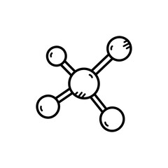 Simple Line Drawing of a Molecular Structure with a Central Sphere and Four Attached Spheres on a Transparent Background