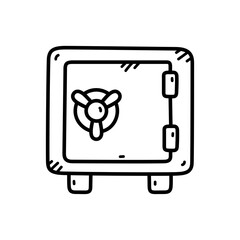 Simple Line Drawing of a Closed Metal Safe with a Combination Lock and Two Legs on a White Background