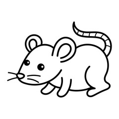 Simple Line Drawing of a Cute Mouse with Big Ears and a Long Tail on a Transparent Background Ideal for Children's Illustrations and Educational Materials