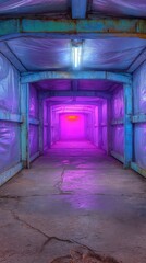 a dimly lit room with a glowing red light inside