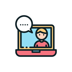 Online Video Call Conversation With A Person On Laptop Screen Showing Communication Bubble And Transparent Background Suitable For Virtual Meetings And Remote Work Concepts