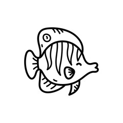 Ocean Line Doodle Illustration Of A Cute Angelfish Swimming Underwater With A Transparent Background Simple Hand Drawn Art