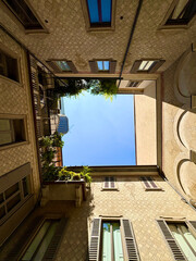 Courtyard Geometry in Milan Architectural Perspective Looking Up